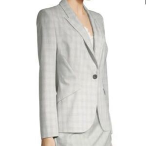 Elie Tahari Allegra Micro-Plaid One Button Jacket Blazer Gray Size 12 NWT